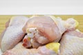 Fresh clean raw chicken legs. Drumsticks. Culinary, board. Royalty Free Stock Photo