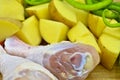 Fresh clean raw chicken legs. Drumsticks and healthy vegetables. Royalty Free Stock Photo