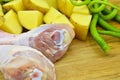 Fresh clean raw chicken legs. Drumsticks and healthy vegetables. Royalty Free Stock Photo