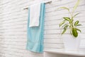 Fresh clean towels on hanger Royalty Free Stock Photo