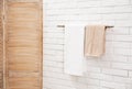 Fresh clean towels on hanger Royalty Free Stock Photo