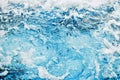 Fresh clear blue water texture closeup, sea waves pattern, ocean surface, transparent pure water splash, white foam bubbles, drops Royalty Free Stock Photo