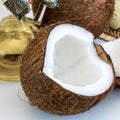 Fresh close up coconut and oil for alternative therapy