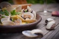 Fresh Cockle clams (Venus, Meretrix) with wine sauce. Portuguese