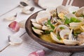 Fresh Cockle clams (Venus, Meretrix) with wine sauce. Portuguese