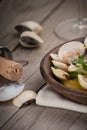 Fresh Cockle clams (Venus, Meretrix) with wine sauce. Portuguese