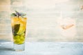 Fresh cocktail with grape, lime and basil leaves Royalty Free Stock Photo