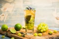 Fresh cocktail with grape, lime and basil leaves Royalty Free Stock Photo
