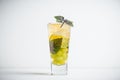 Fresh cocktail with grape, lime and basil leaves Royalty Free Stock Photo