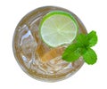 Fresh cocktail lemonade, honey lemon soda with lime slice and mi Royalty Free Stock Photo