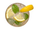 Fresh cocktail lemonade, honey lemon soda with yellow lime slice isolated on white background, clipping path