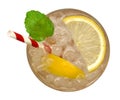 Fresh cocktail lemonade, honey lemon soda with yellow lime slice and mint top view isolated on white background, clipping path Royalty Free Stock Photo