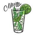 Fresh Cocktail Mojito. Flat Style. Colorful cartoon vector illustration. Isolated on white background Royalty Free Stock Photo