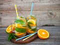 Fresh cocktail with orange, mint and ice, selective focus Royalty Free Stock Photo