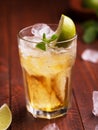 Fresh cocktail prepared with ginger beer, lime and ice Royalty Free Stock Photo