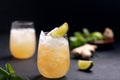 Fresh cocktail prepared with ginger beer, lime and ice Royalty Free Stock Photo