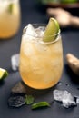 Fresh cocktail prepared with ginger beer, lime and ice Royalty Free Stock Photo