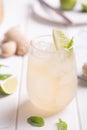 Fresh cocktail prepared with ginger beer, lime and ice Royalty Free Stock Photo