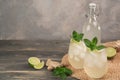 Fresh cocktail prepared with ginger beer, lime and ice. Beverage on the table. Image contains copy space for text. Fresh drink Royalty Free Stock Photo