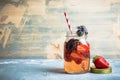 Fresh cocktail with strawberry and basil in glass Royalty Free Stock Photo