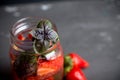 Fresh cocktail with strawberry and basil in glass Royalty Free Stock Photo