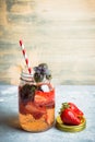 Fresh cocktail with strawberry and basil in glass Royalty Free Stock Photo