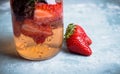 Fresh cocktail with strawberry and basil in glass Royalty Free Stock Photo