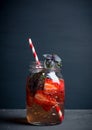 Fresh cocktail with strawberry and basil in glass Royalty Free Stock Photo