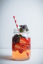 Fresh cocktail with strawberry and basil in glass Royalty Free Stock Photo