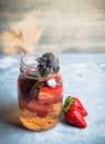 Fresh cocktail with strawberry and basil in glass Royalty Free Stock Photo