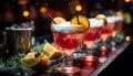 Fresh cocktail on table, ice, fruit, glass, celebration, night generated by AI Royalty Free Stock Photo