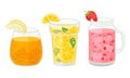 Fresh Cocktails with Ice Cubes and Sliced Fruits and Berries in Glass and Jar Vector Set Royalty Free Stock Photo