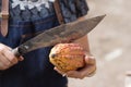 Fresh cocoa beans in the hand of a farmer Royalty Free Stock Photo