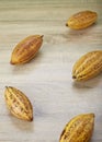 Fresh cocoa pods on table Royalty Free Stock Photo