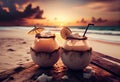 Fresh coconut cocktails on a sandy tropical beach Royalty Free Stock Photo
