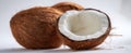 The Fresh Coconut with Cut Shell Revealing White Flesh.AI generated image Royalty Free Stock Photo