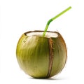 Fresh Green Coconut Drink With Straw on White Background Royalty Free Stock Photo