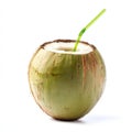 Fresh Coconut Water with Green Straw, Tropical Beverage Royalty Free Stock Photo