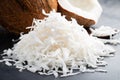 Fresh coconut flakes on a black background Royalty Free Stock Photo