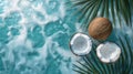 Fresh coconut flat design top view ocean theme 3D render Complementary