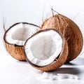 fresh coconut fruit isolate ,white background - generative Ai illustration