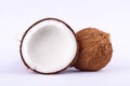 Fresh coconut half clipping path for coconut milk and coconut shell on white background fruit food isolated Royalty Free Stock Photo
