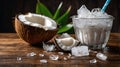 Refreshing Coconut Drink with Ice on Wooden Table in Dark Rustic Background Royalty Free Stock Photo