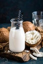 Fresh coconut milk in glass bottle Royalty Free Stock Photo