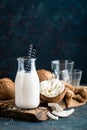 Fresh coconut milk in glass bottle Royalty Free Stock Photo