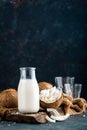 Fresh coconut milk in glass bottle Royalty Free Stock Photo