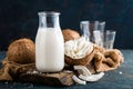 Fresh coconut milk in glass bottle Royalty Free Stock Photo