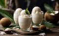 Fresh coconut milk ice cream in a glass, ice cream made from coconut. Gen ai Royalty Free Stock Photo