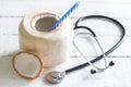Fresh coconut milk medicine cocnept with stethoscope Royalty Free Stock Photo