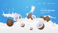 Fresh coconut milk splash realistic splashes healthy fruits splashing waves horizontal copy space Royalty Free Stock Photo